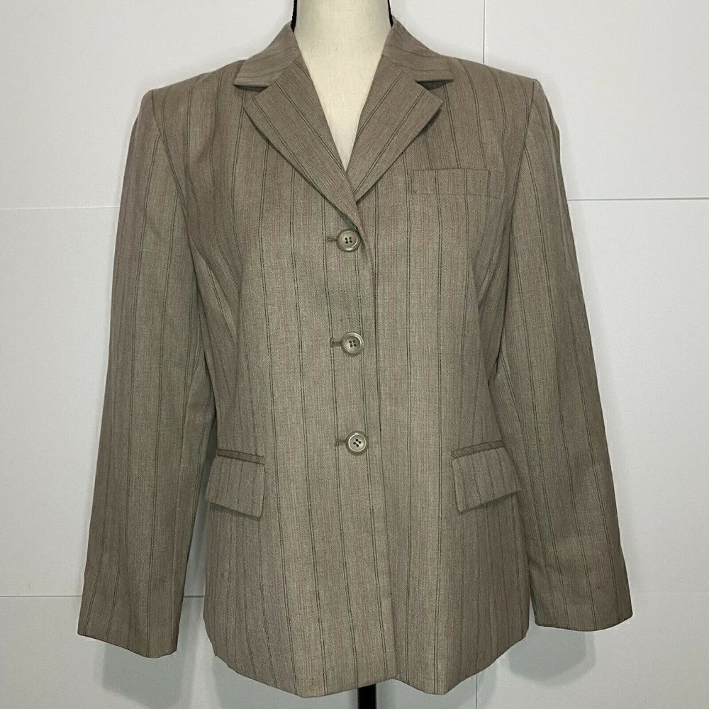 Pendleton Vintage Striped 3-Button Blazer Jacket Size 8 Brown Lined